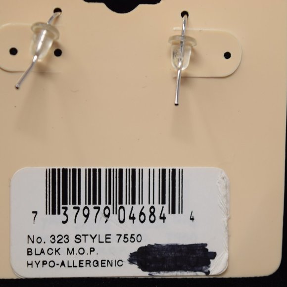 RS Covenant Mother of Pearl Earrings Black MOP Round Mosaic Dangle Drop New - Picture 5 of 8